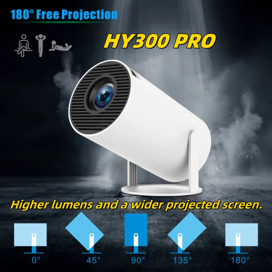 HY300-PRO Akıllı Projektör - Android 11 İşletim Sistemi, 120 Lümen, Taşınabilir Projektör, Smart Projector