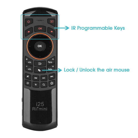 Rii i25 Air Mouse 2.4GHz Kablosuz Klavye, PC için IR Uzaktan Kumandalı, Android TV Kutusu / Akıllı TV, Oyun Cihazları, PC Destekler