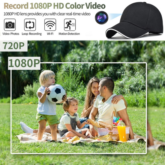 Şapka Gizli Kamera - Eller Serbest Çekim, Spor Aksiyon Kamerası, Full HD 1080P, Video Çekimi, Giyilebilir Spy Kamara, Wifi Fonksiyon